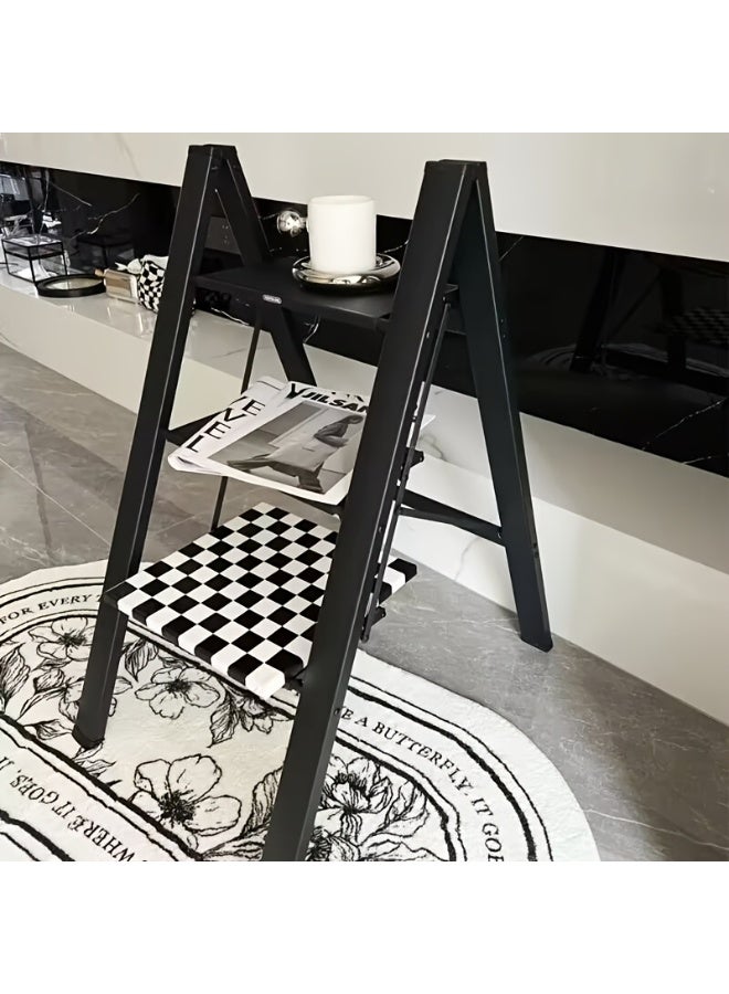 Vparty 3-Step Ladder Folding Step Stool Widened Anti-Slip Pedal 150 Kg Portable Household Ladder And Office Ladder Kitchen Ladder Easy Combination Ladder Black - Image 3