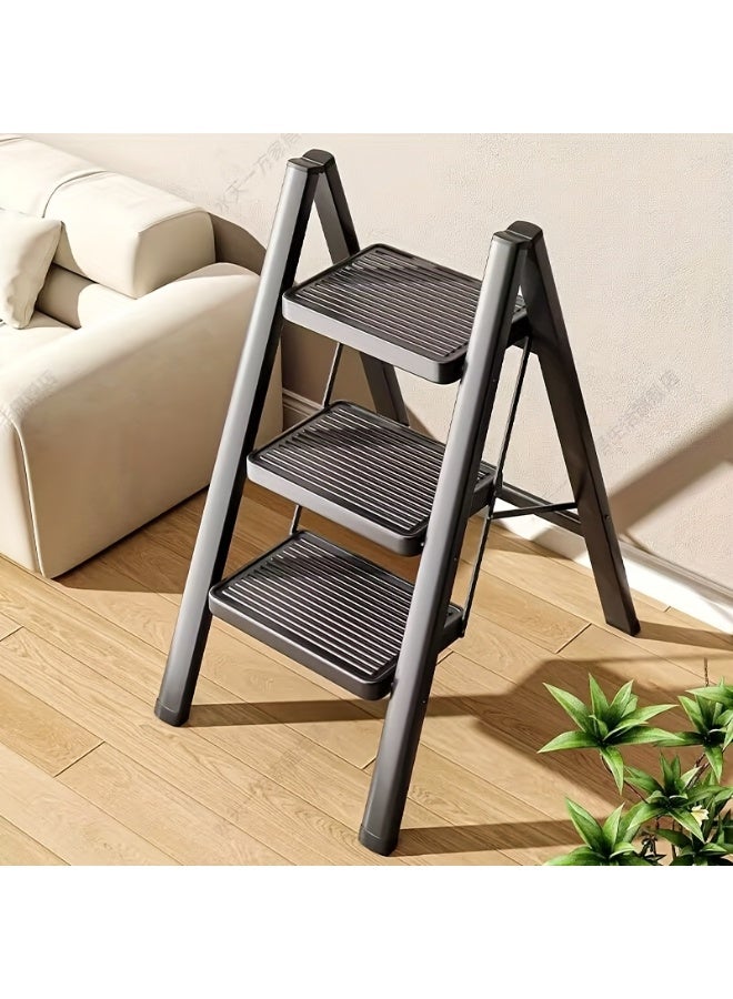 Vparty 3-Step Ladder Folding Step Stool Widened Anti-Slip Pedal 150 Kg Portable Household Ladder And Office Ladder Kitchen Ladder Easy Combination Ladder Black - Image 5
