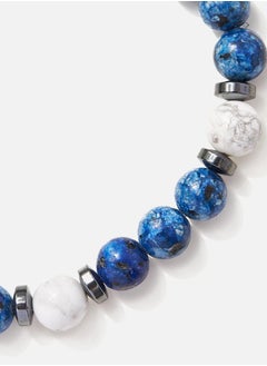 CHRYSOSTOMOS Handmade Beaded Bracelet for Men with Blue Agate White Howlite and Hematite Rings  - Image 2