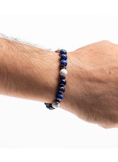 CHRYSOSTOMOS Handmade Beaded Bracelet for Men with Blue Agate White Howlite and Hematite Rings  - Image 3