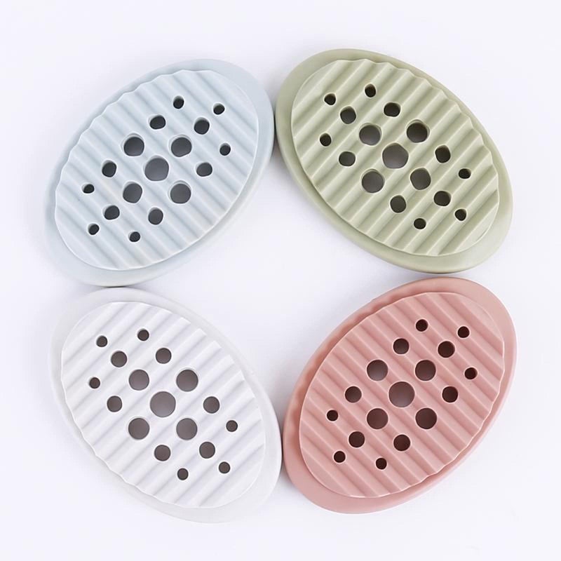 Mockery Soap Holder Tray with Drain Holes for Shower Scrubber Bathroom Kitchen Sponge, Self Draining Non-Slip Stand Soap Holder, Silicone Drainer Dish (Random Color, Pack of 2) - Image 1