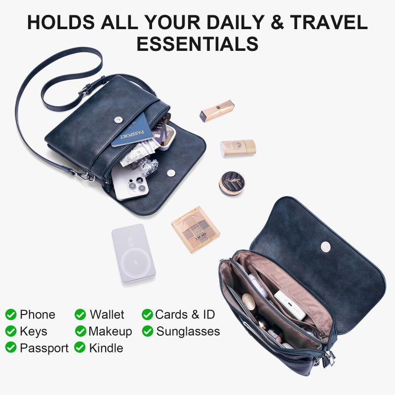 Lexiyat Crossbody Bags for Women Vegan Leather Travel Small Cell Phone Purse Rfid Shoulder Bag with 2 Straps Blue - Image 3