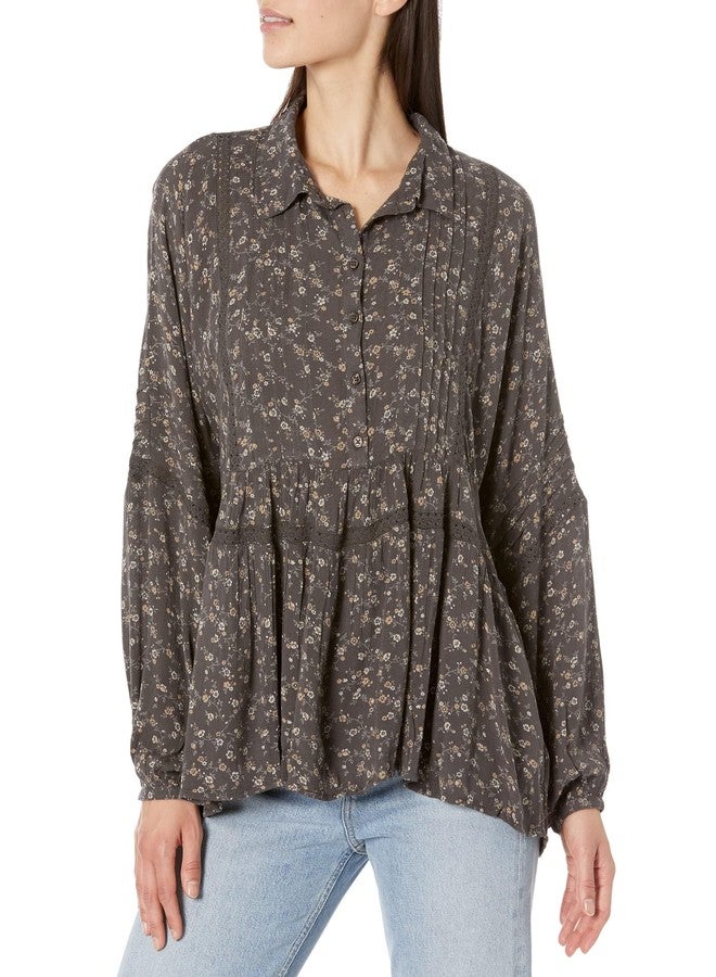 Lucky Brand Floral Popover Blouse Black Multi XS (US 0-2) - Image 1