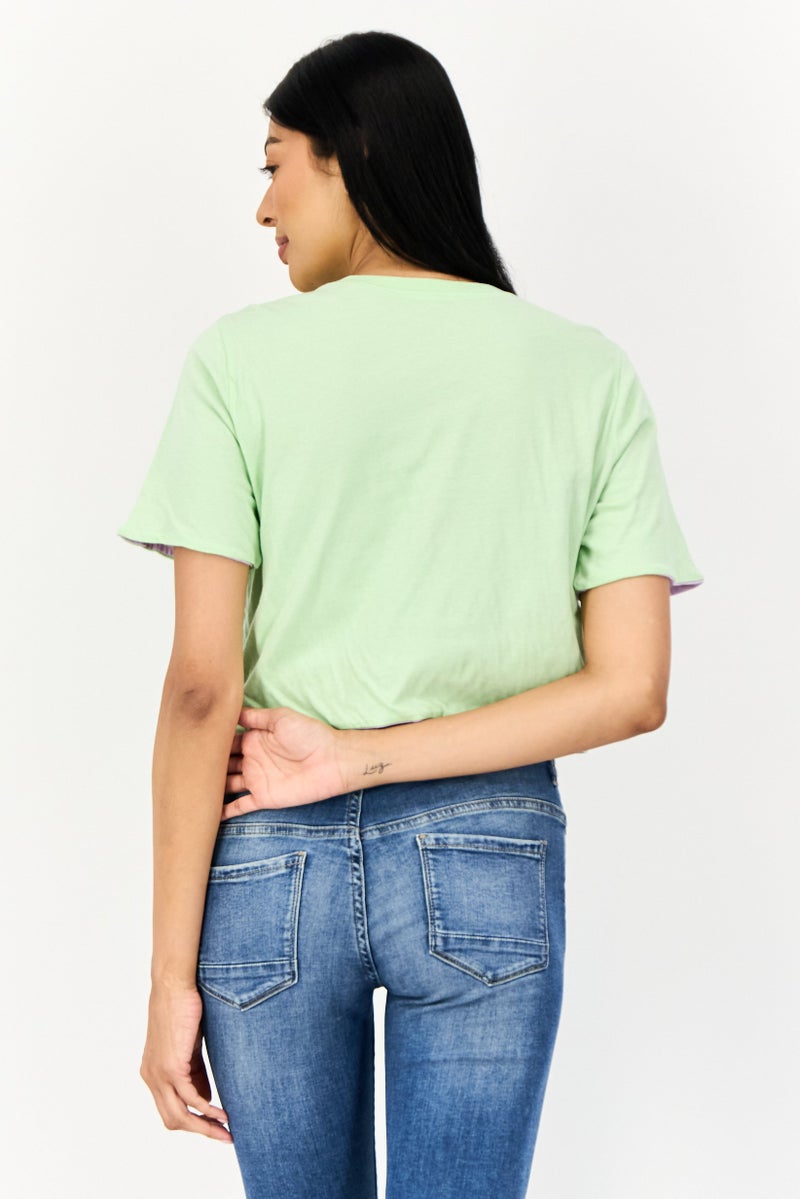 ONLY Women Reversible Crew Neck Short Sleeves Plain Crop T-shirt, Mint - Image 3