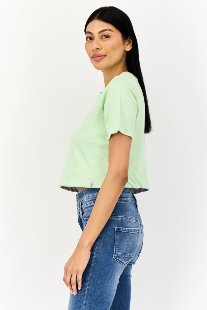ONLY Women Reversible Crew Neck Short Sleeves Plain Crop T-shirt, Mint - Image 2