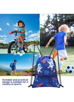WAWSAM Space Drawstring Bag - Waterproof Drawstring Backpack Swim Pool Bag for Boys Kids Beach Gym Bag Sport String Bag Shopping Swimming Travel Sackpack with Zipper Pocket Lightweight  - Image 5