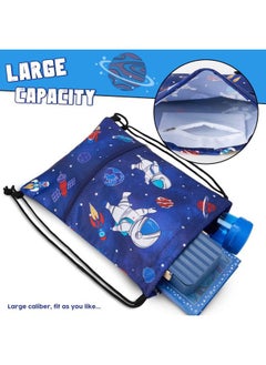 WAWSAM Space Drawstring Bag - Waterproof Drawstring Backpack Swim Pool Bag for Boys Kids Beach Gym Bag Sport String Bag Shopping Swimming Travel Sackpack with Zipper Pocket Lightweight  - Image 3