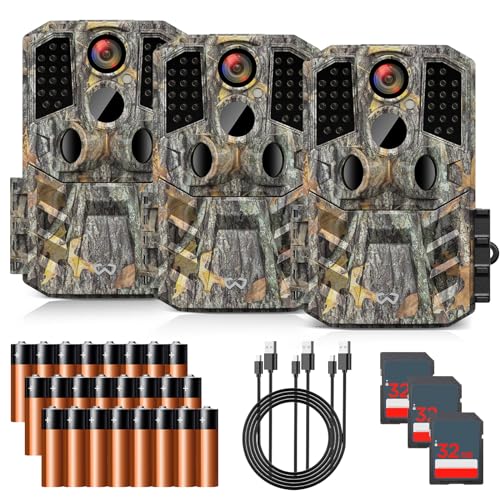 WOSODA Trail Camera 3 Pack 36MP 1920P HD Game Camera with SD Cards, 0.2s Trigger Time Infrared Night Vision Motion Activated, IP66 Waterproof 2.0''LCD Wildlife Camera for Monitoring - Image 1