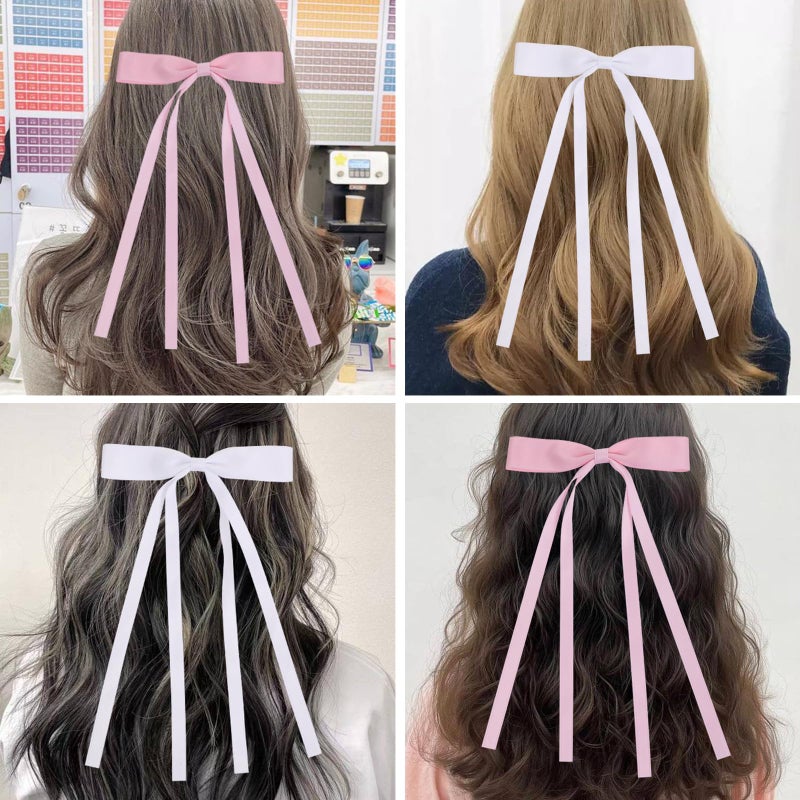 WORTL Hair Bows Clips Coquette Ribbon Bowknot with Long Tail Princess Hair Bows French Barrettes Hair Accessories for Women Girls 16PCS (Pink, White) - Image 4