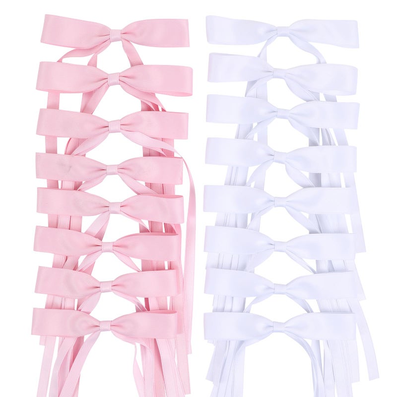 WORTL Hair Bows Clips Coquette Ribbon Bowknot with Long Tail Princess Hair Bows French Barrettes Hair Accessories for Women Girls 16PCS (Pink, White) - Image 1