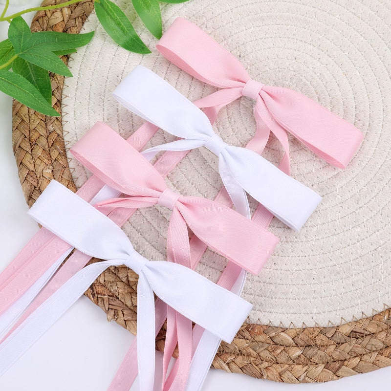 WORTL Hair Bows Clips Coquette Ribbon Bowknot with Long Tail Princess Hair Bows French Barrettes Hair Accessories for Women Girls 16PCS (Pink, White) - Image 5