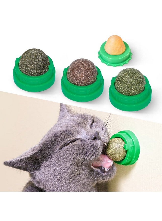 Potaroma Catnip Toys Balls 4 Pcs, Extra Cat Energy Ball, Edible Kitten Silvervine Toys for Cats Lick, Healthy Kitty Teeth Cleaning Dental Chew Toys, Cat Wall Treats (Green) - Image 1