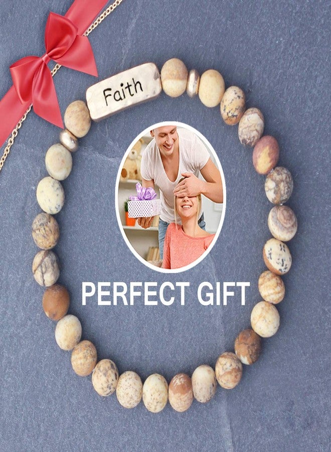 NTLX Christian Bracelets for Women - Faith Bracelet - Natural Stone Stretch Message Bracelet - Inspirational Message Jewelry - Great Gift (Brown/Beige) - Image 3