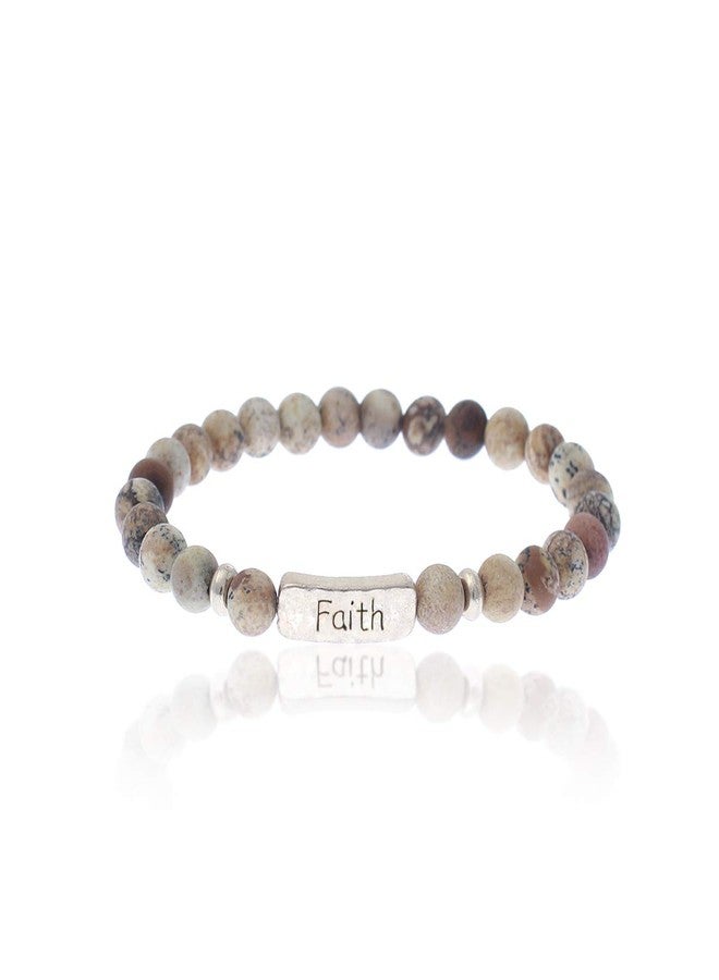 NTLX Christian Bracelets for Women - Faith Bracelet - Natural Stone Stretch Message Bracelet - Inspirational Message Jewelry - Great Gift (Brown/Beige) - Image 1