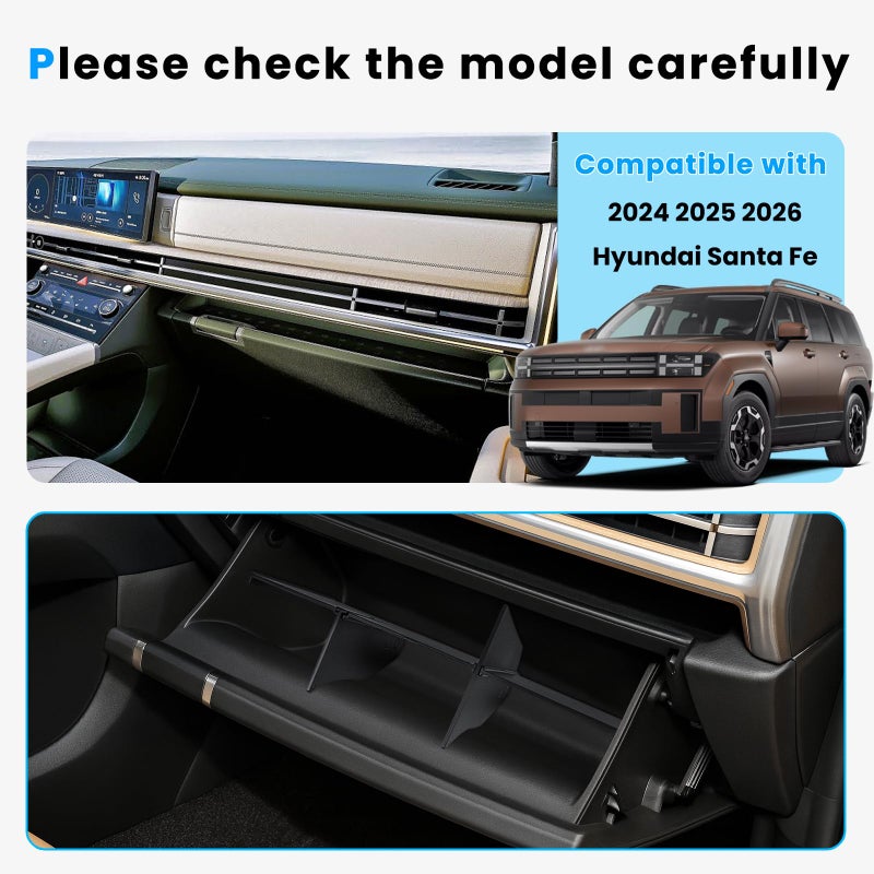 Neepiar Glove Box Divider Organizer Compatible with 2024 2025 2026 Hyundai Santa Fe Insert Divider Tray ABS Secondary Storage Interior Accessories - Image 2