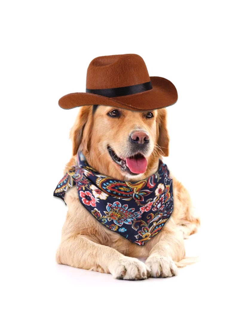 Pet Cowboy Hat and Bandana Set for Dogs and Cats - Cowboy Costume Accessories for Puppies and Kittens - Perfect for Parties, Festivals, and Everyday Wear - Image 2