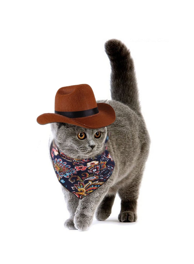 Pet Cowboy Hat and Bandana Set for Dogs and Cats - Cowboy Costume Accessories for Puppies and Kittens - Perfect for Parties, Festivals, and Everyday Wear - Image 5