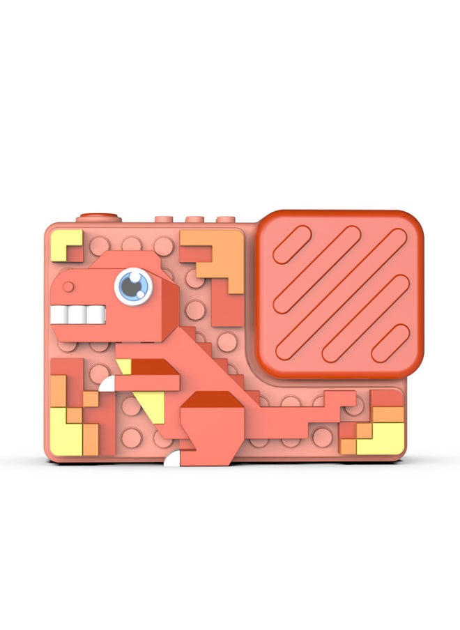 Generic H9 Children's Camera Step Into High-definition Dual-camera Digital Camera Creative Building Blocks Puzzle Toy Camera-Body Color:Red Dinosaur  - Image 1