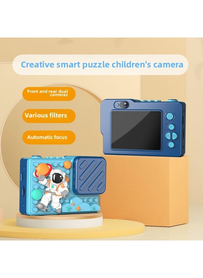 Generic H9 Children's Camera Step Into High-definition Dual-camera Digital Camera Creative Building Blocks Puzzle Toy Camera-Body Color:Red Dinosaur  - Image 4