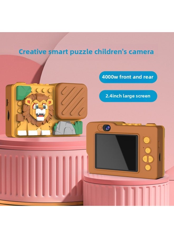 Generic H9 Children's Camera Step Into High-definition Dual-camera Digital Camera Creative Building Blocks Puzzle Toy Camera-Body Color:Red Dinosaur  - Image 3