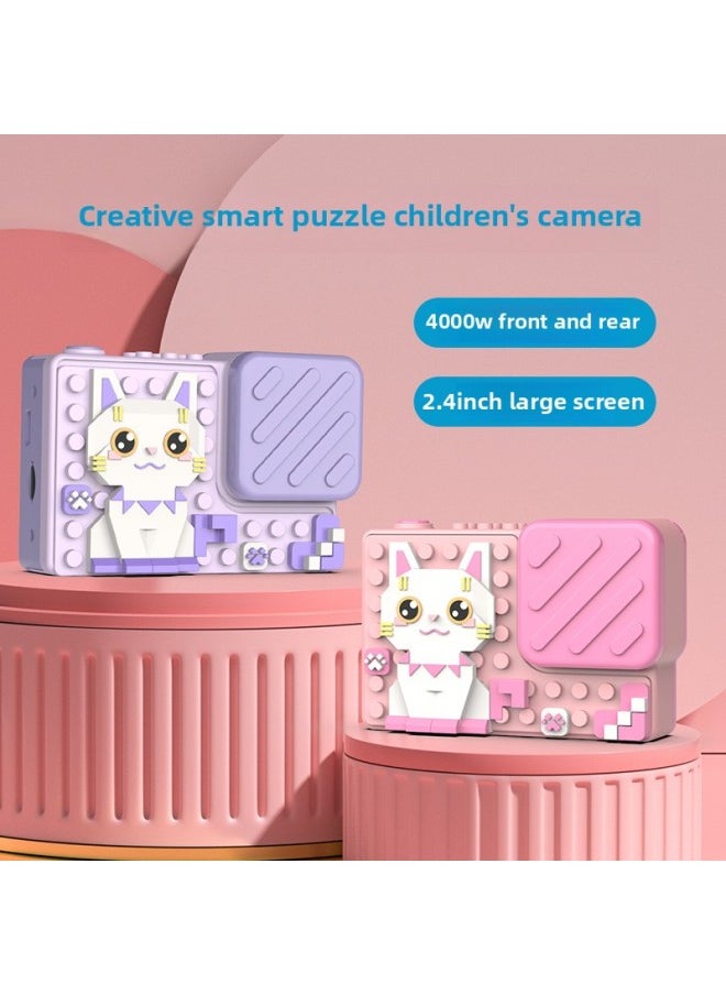 Generic H9 Children's Camera Step Into High-definition Dual-camera Digital Camera Creative Building Blocks Puzzle Toy Camera-Body Color:Red Dinosaur  - Image 2