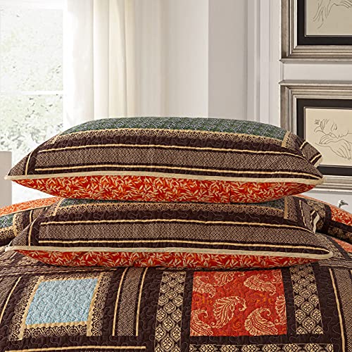 NEWLAKE Cotton Patchwork Bedspread, 3-Piece Bedding Quilt Set with Real Stitched Embroidery, Reversible Matelasse Bed Coverlet Set,Bohemian Farmhouse,Queen Size - Image 5