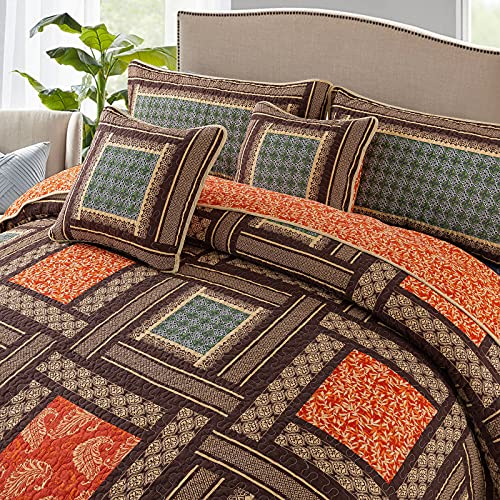NEWLAKE Cotton Patchwork Bedspread, 3-Piece Bedding Quilt Set with Real Stitched Embroidery, Reversible Matelasse Bed Coverlet Set,Bohemian Farmhouse,Queen Size - Image 3