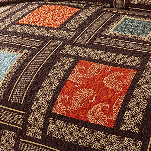 NEWLAKE Cotton Patchwork Bedspread, 3-Piece Bedding Quilt Set with Real Stitched Embroidery, Reversible Matelasse Bed Coverlet Set,Bohemian Farmhouse,Queen Size - Image 4