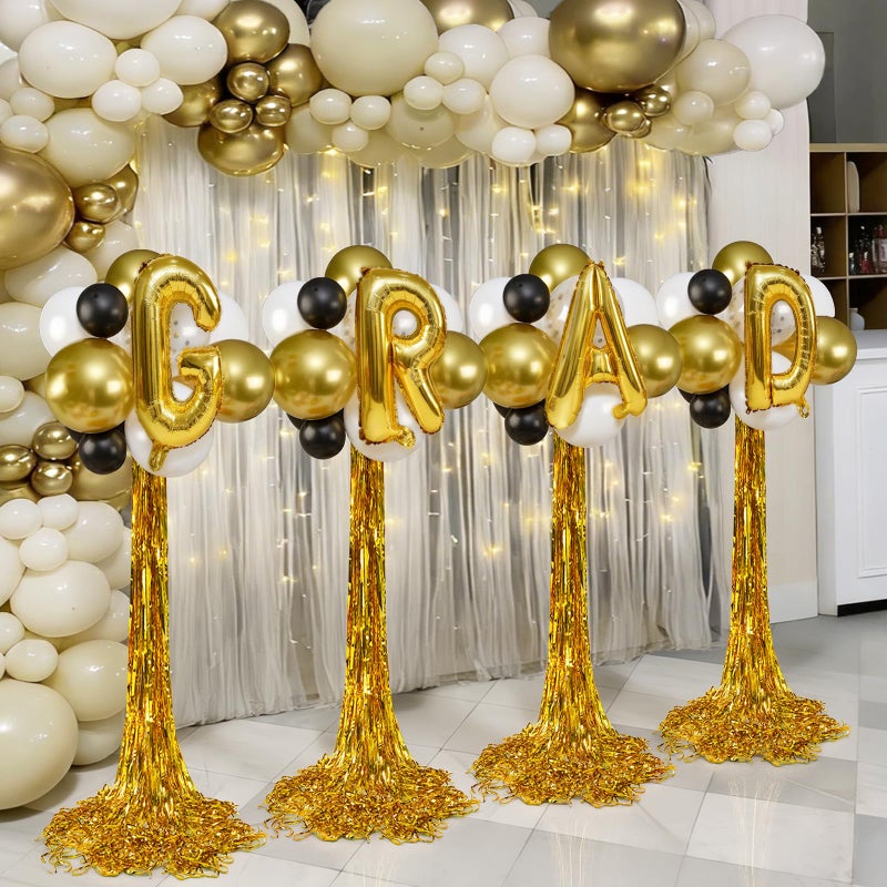 Zesua 2026 Graduation Decorations - Set Of 4 Standing Balloon Topiaries, Balloon Stand Kit Party Centerpieces Decor With Golden Rain Curtains Class Of 2026 Decorations For Kindergarten High School College - Image 5