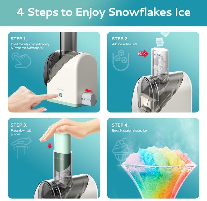 bosig Shaved Ice Machine with Battery USB Rechargeable Crushed in 3s 45 lbs 40 Mins Dual Steel Blades EasytoClean Snow Cone Scraper for HomePartyOutdoor Multi - Image 2
