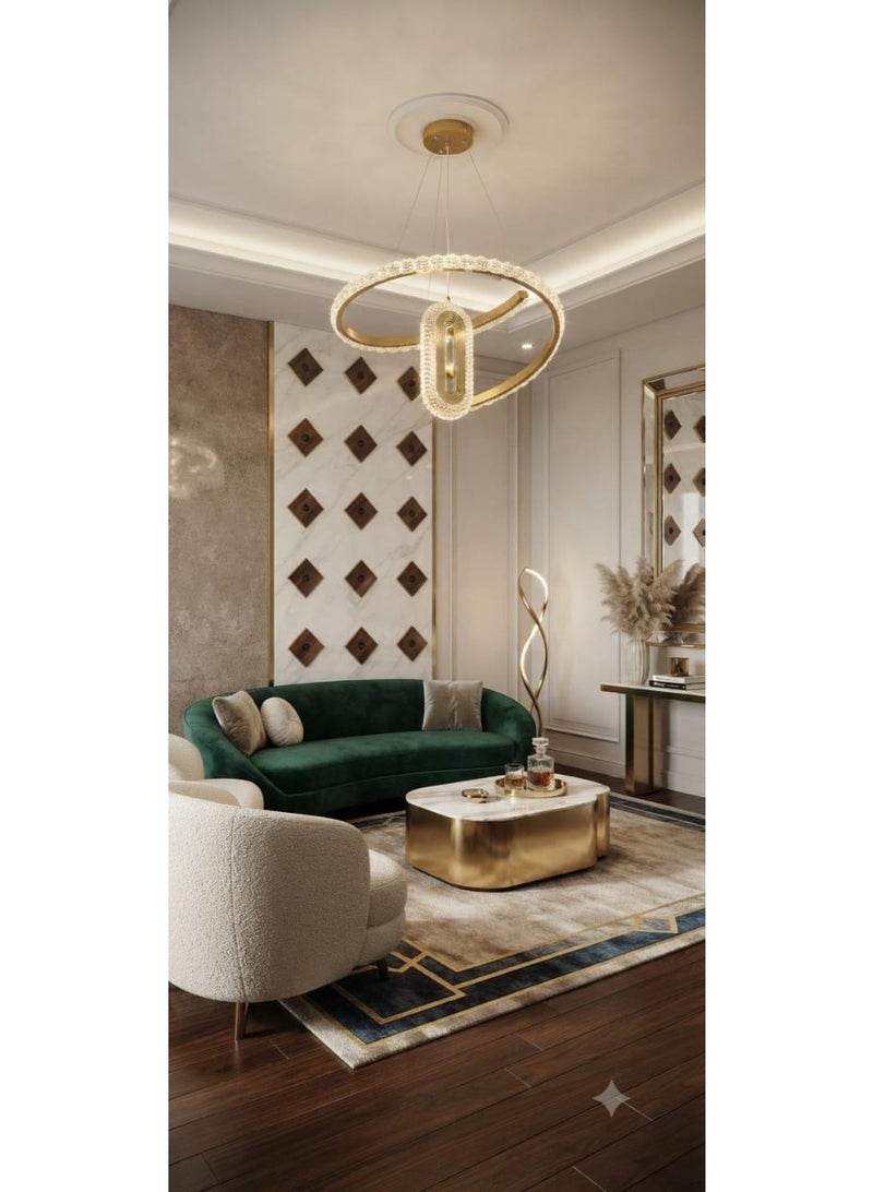 نجفة ليد (LED) مودرن بتصميم حلزوني متداخل مع كريستال مضيء - لون ذهبي فاخر - Image 2