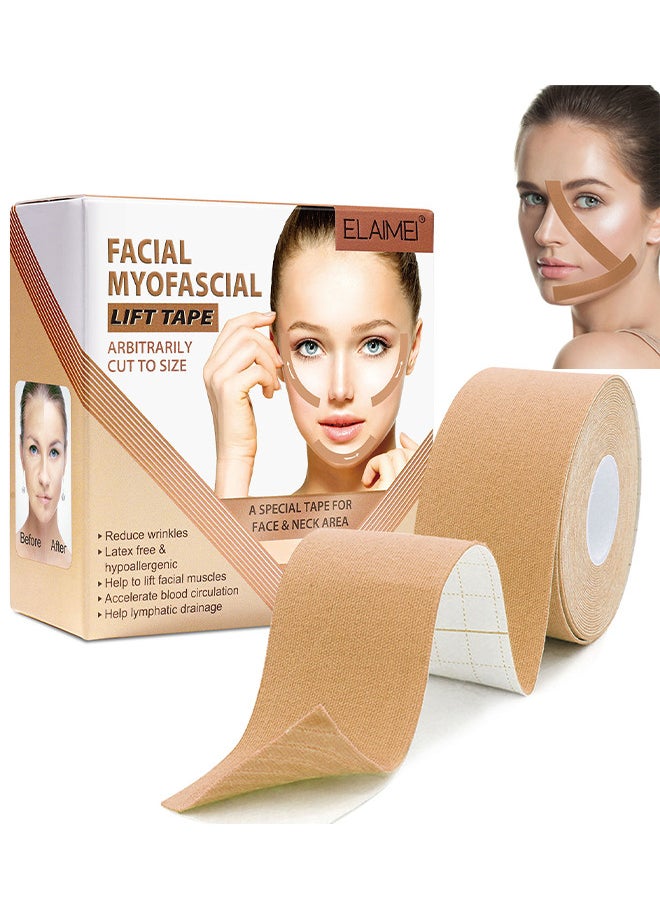 Elaimei Facial Myofascial Lift Tape Face, Lift Tape Face Toning Belts Anti Wrinkle Patches Anti Freeze Stickers Neck Lift Tape Unisex For Firming And Tightening Skin 2.5CM X 5M  - Image 1