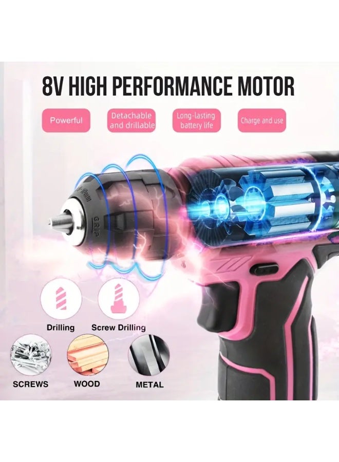 Hi-Spec 133pcs Pink and Black Power Tool Set with USB Rechargeable Battery - Ergonomic, Multi-Purpose DIY Home Repair Kit for Furniture, Garden, and Basic Maintenance - Ideal for School, Office, Apartment, Garage, and Car Toolbox, Garage Toolbox|Ergonomic Handle|Durable Construction, Tool Storage Organizer  - Image 4