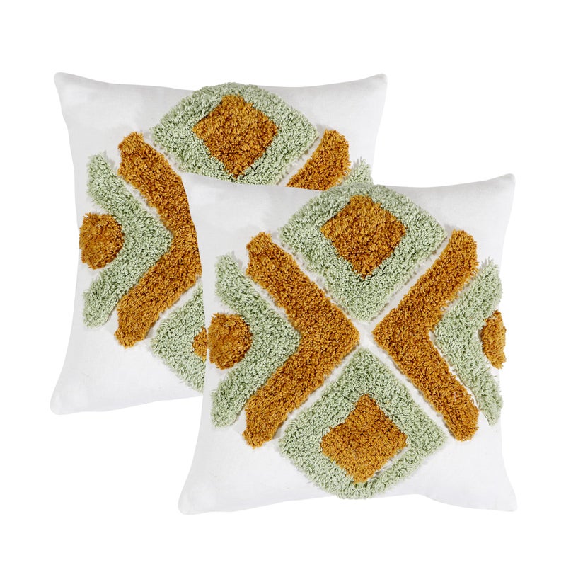 RD TREND® Premium 100% Cotton Boho Cushion Cover 16 Inch x 16 Inch, Aesthetic Hand Tufting Cushion Cover Set of 2 for Couch Sofa, Bedroom, Living Room (White Burnt Ochre) - Image 5