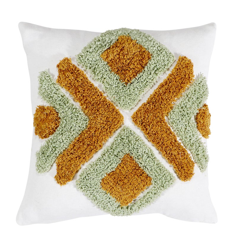 RD TREND® Premium 100% Cotton Boho Cushion Cover 16 Inch x 16 Inch, Aesthetic Hand Tufting Cushion Cover Set of 2 for Couch Sofa, Bedroom, Living Room (White Burnt Ochre) - Image 2