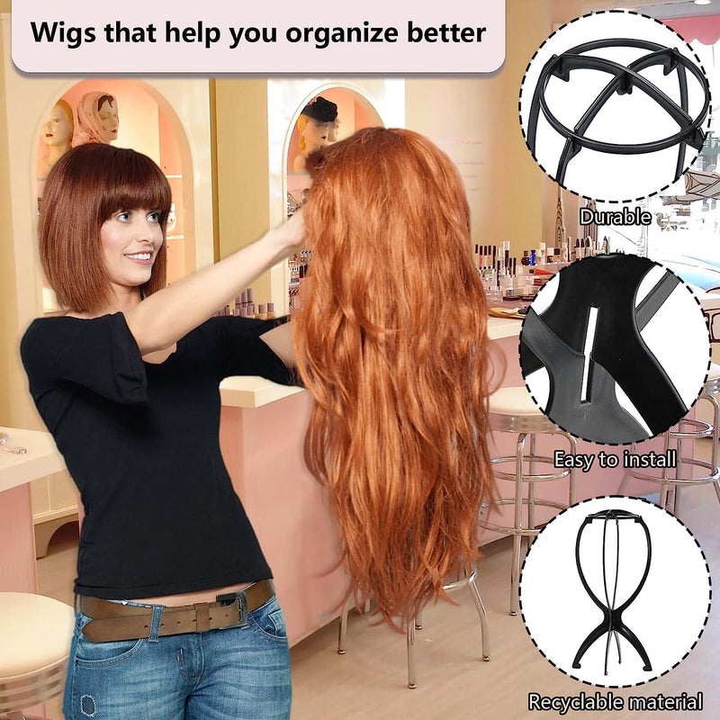 Wig Stand Holder, 2Pcs Plastic Wigs Display Tool, Portable Durable Stable Hair Support, Black(36*18cm) - Image 2