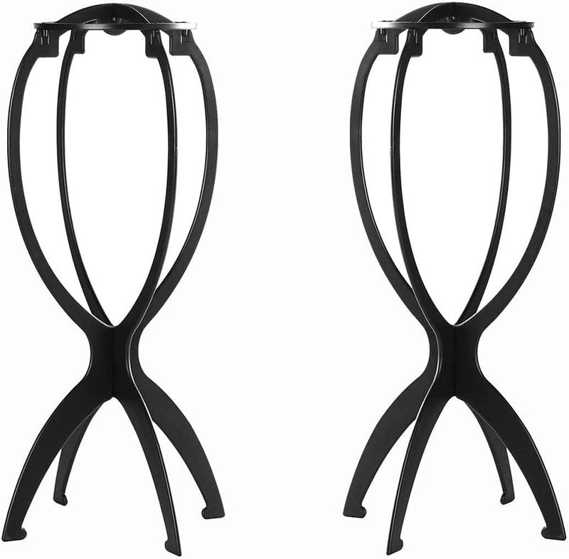 Wig Stand Holder, 2Pcs Plastic Wigs Display Tool, Portable Durable Stable Hair Support, Black(36*18cm) - Image 1