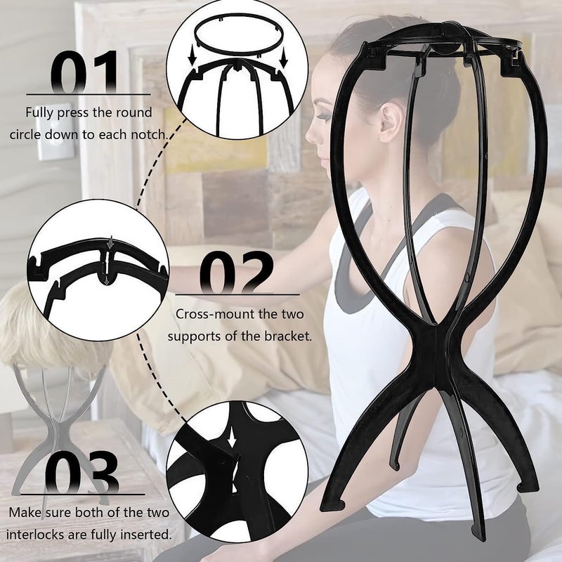 Wig Stand Holder, 2Pcs Plastic Wigs Display Tool, Portable Durable Stable Hair Support, Black(36*18cm) - Image 4