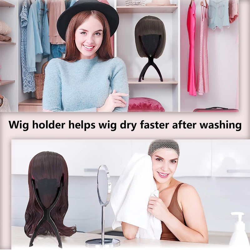 Wig Stand Holder, 2Pcs Plastic Wigs Display Tool, Portable Durable Stable Hair Support, Black(36*18cm) - Image 3