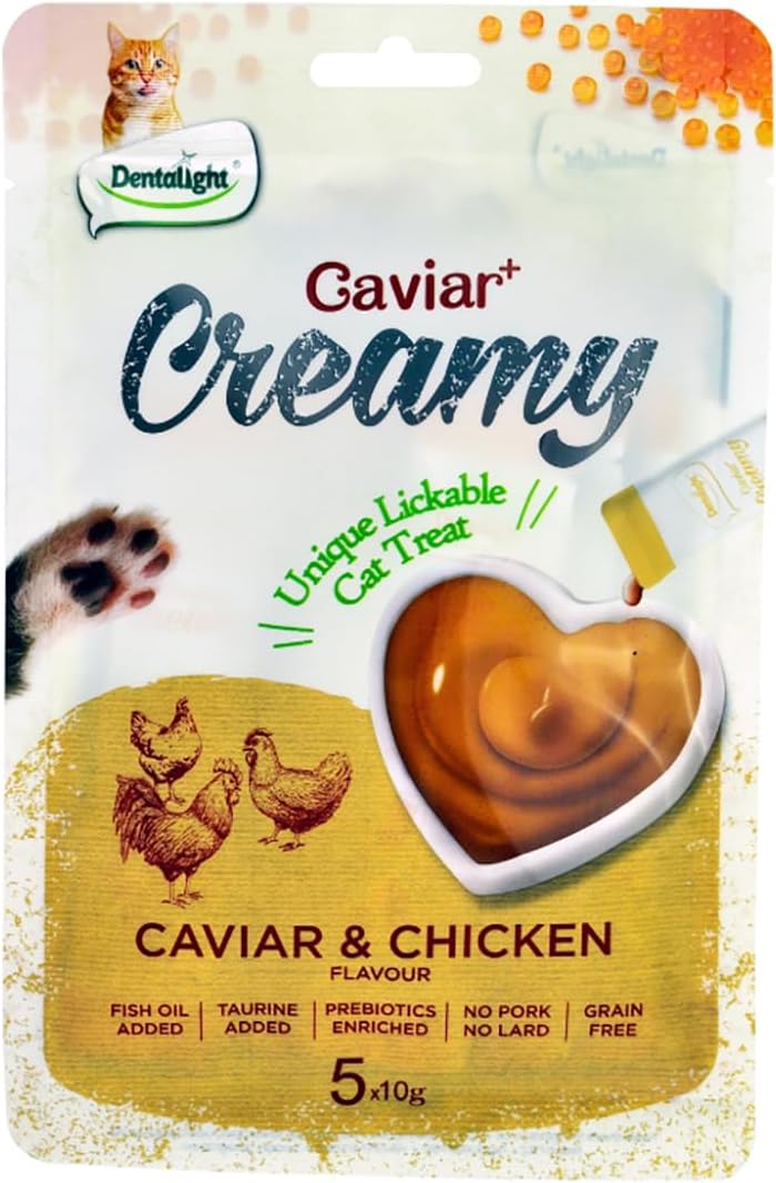 Dentalight Caviar+ Creamy Lickable Cat Treat 5pcs x 10g -  Caviar & Chicken Flavour