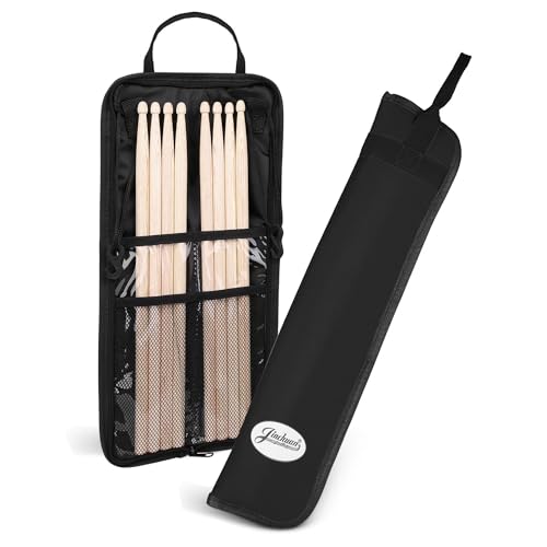 Flexzion Drum Stick Bag Percussion Music Drum Accessories Case with Hook, Card Holder, Adjustable Shoulder Strap Carrying Handle 4 Pairs Kid Drum Sticks Holder Water-Resistant Bag Fabric, Black - Image 1