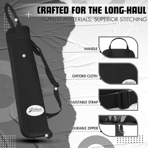 Flexzion Drum Stick Bag Percussion Music Drum Accessories Case with Hook, Card Holder, Adjustable Shoulder Strap Carrying Handle 4 Pairs Kid Drum Sticks Holder Water-Resistant Bag Fabric, Black - Image 4