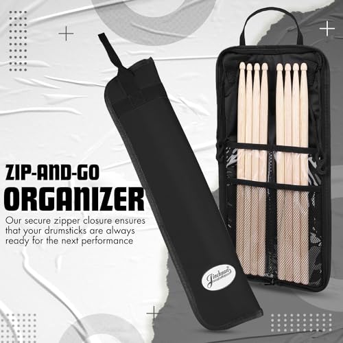 Flexzion Drum Stick Bag Percussion Music Drum Accessories Case with Hook, Card Holder, Adjustable Shoulder Strap Carrying Handle 4 Pairs Kid Drum Sticks Holder Water-Resistant Bag Fabric, Black - Image 3