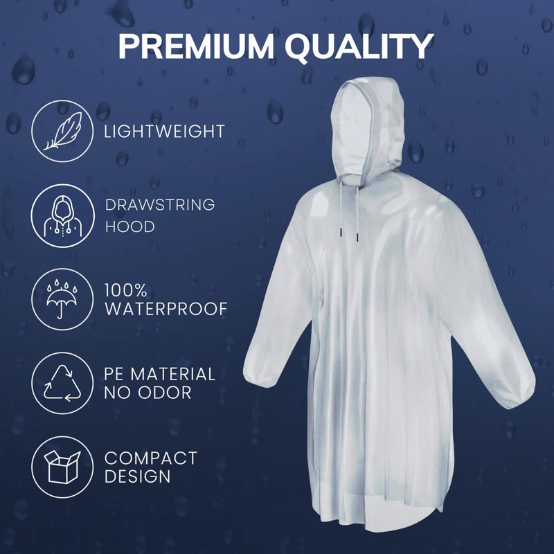 Mindful Design Rain Ponchos with Drawstring Hood (4 Pack) Disposable Emergency Clear Poncho for Adults - Image 5
