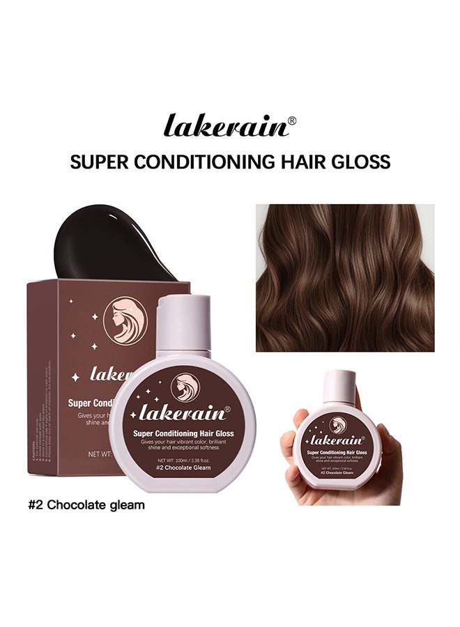 ليكرين ملمع الشعر Super Conditioning - يمنح الشعر لمعانا نابضا بالحياة ، نعومة وترطيبا ، تلوينا دائما ، يرطب الشعر الناعم ، صبغة شعر سهلة الاستخدام ، صبغة شعر سحر لطيف # 2 بريق شوكولاتة (100 مل) - Image 2