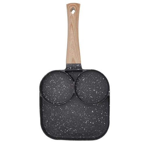 KRESHU Non Stick Medical Stone 3 Holes Frying Pan 3-in-1 Breakfast Egg Omelette Pan with Bakelite Handle Pan for Bacon Kitchen (1-Pcs) - Image 1