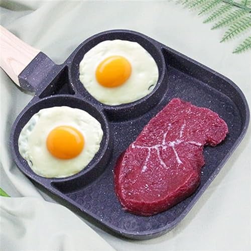 KRESHU Non Stick Medical Stone 3 Holes Frying Pan 3-in-1 Breakfast Egg Omelette Pan with Bakelite Handle Pan for Bacon Kitchen (1-Pcs) - Image 4
