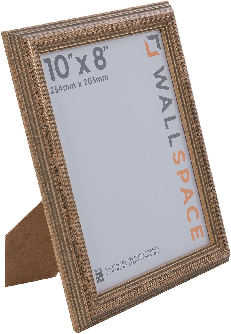 Wall Space 10x8 Gold Frame | Antique Gold Photo Frames 10x8 | 10 x 8 inch Gold Photo Frames | Wooden 8x10 Picture Frames | All 10x8 Gold Wooden Frames are made from SOLID WOOD and have REAL GLASS - Image 1