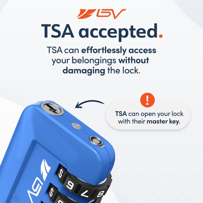 BV TSA Accepted Luggage Travel Lock, Set-Your-Own Combination Lock for School Gym Locker, Luggage Suitcase Baggage Locks, Filing Cabinets, Toolbox, Case (Blue, 2 Pack)  - Image 3