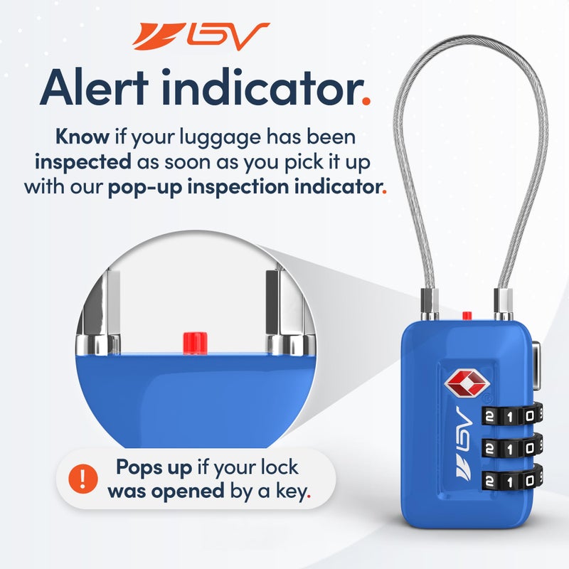 BV TSA Accepted Luggage Travel Lock, Set-Your-Own Combination Lock for School Gym Locker, Luggage Suitcase Baggage Locks, Filing Cabinets, Toolbox, Case (Blue, 2 Pack)  - Image 4